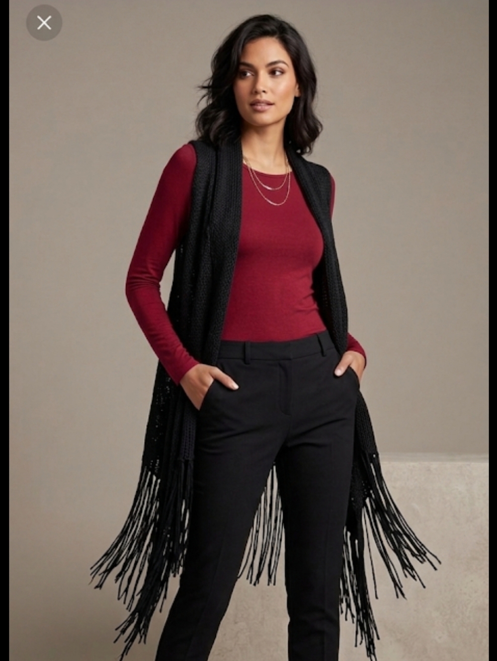 Extra Touch Black Fringe Open Front Vest